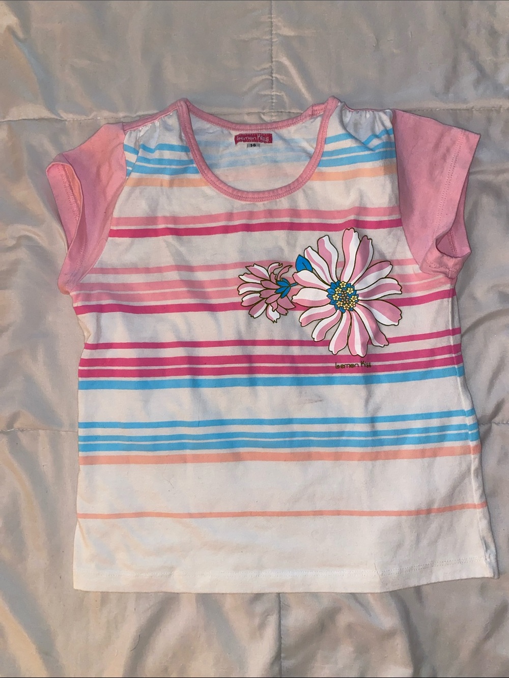 Girls' Pink Striped Floral Short Sleeve Tee - Cute Everyday Top